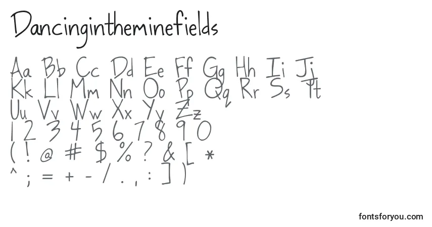 Dancingintheminefields-fontti – aakkoset, numerot, erikoismerkit