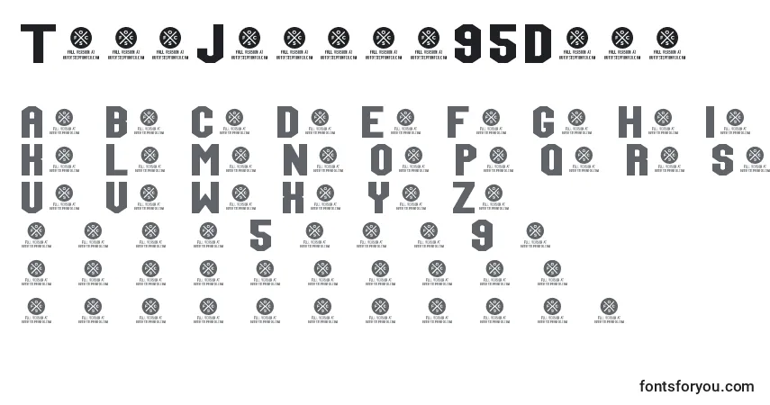 Czcionka TeamJersey95Demo – alfabet, cyfry, specjalne znaki