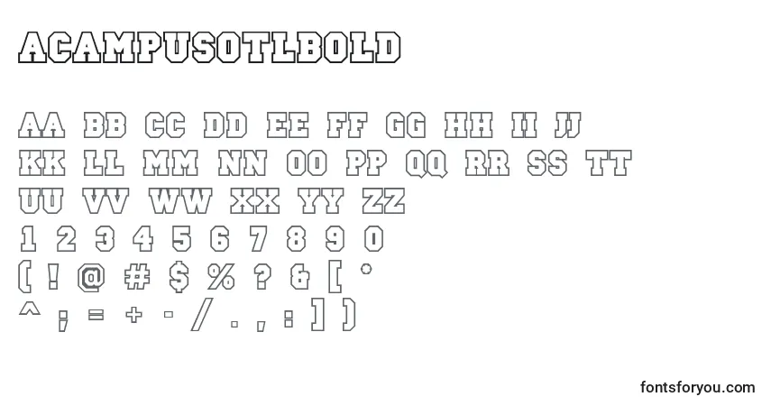 Шрифт ACampusotlBold – алфавит, цифры, специальные символы