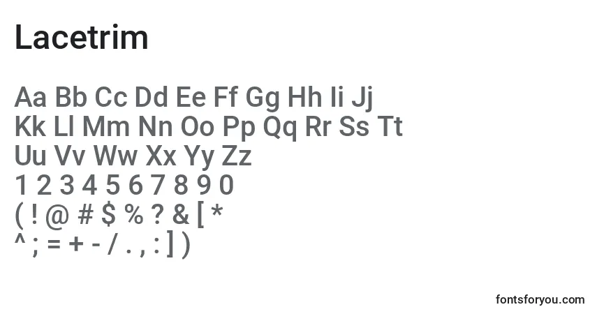 A fonte Lacetrim – alfabeto, números, caracteres especiais