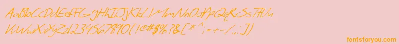 フォントSfScribbledSansItalic – オレンジの文字がピンクの背景にあります。