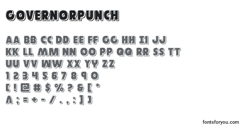 Czcionka Governorpunch – alfabet, cyfry, specjalne znaki