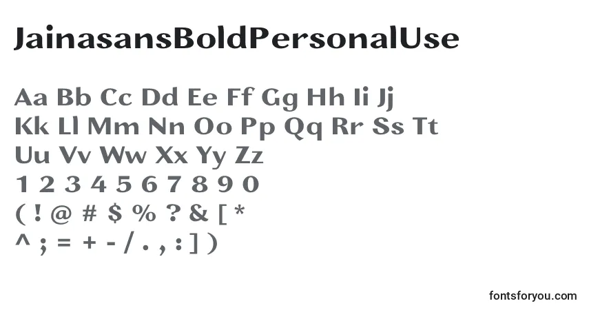 Czcionka JainasansBoldPersonalUse – alfabet, cyfry, specjalne znaki