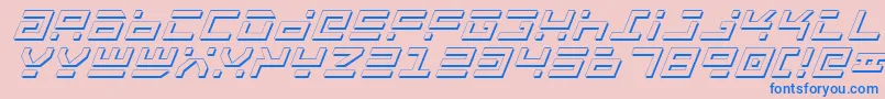 Fonte RocketTypeShadowItalic – fontes azuis em um fundo rosa