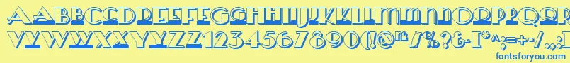 フォントHerald Square Two Nf – 青い文字が黄色の背景にあります。