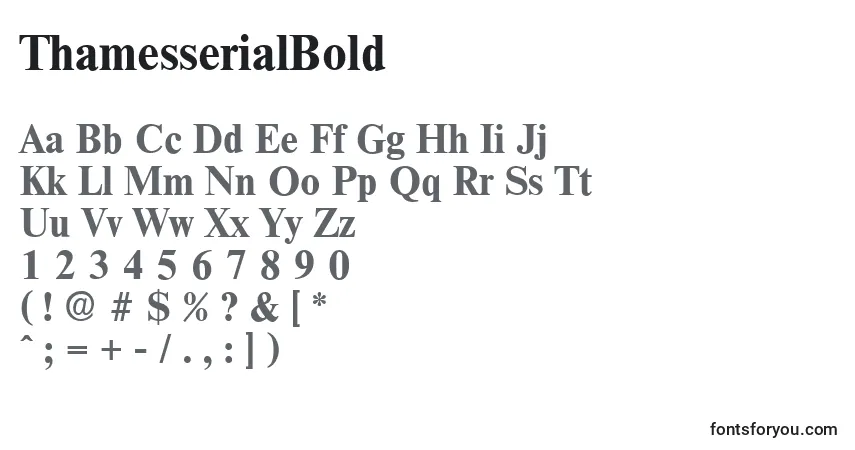A fonte ThamesserialBold – alfabeto, números, caracteres especiais