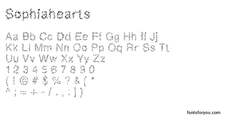A fonte Sophiahearts – alfabeto, números, caracteres especiais