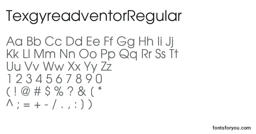 Schriftart TexgyreadventorRegular – Alphabet, Zahlen, spezielle Symbole