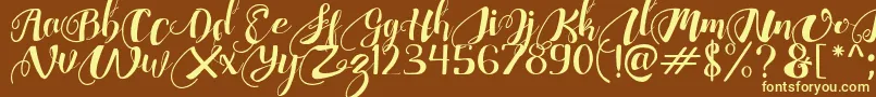 ChocolateHeartFree-Schriftart – Gelbe Schriften auf braunem Hintergrund