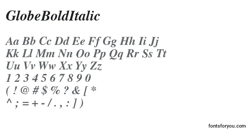 Fuente GlobeBoldItalic - alfabeto, números, caracteres especiales