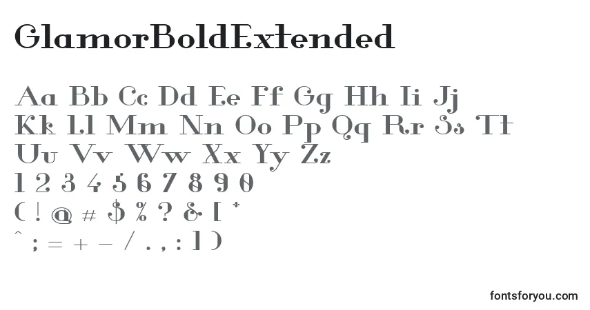 Schriftart GlamorBoldExtended (19121) – Alphabet, Zahlen, spezielle Symbole