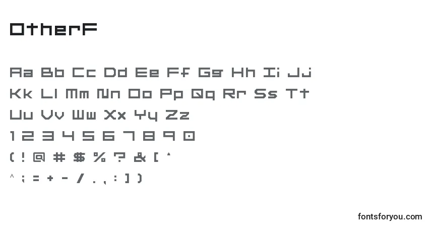 Czcionka OtherF – alfabet, cyfry, specjalne znaki