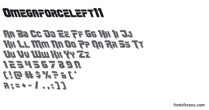 Czcionka Omegaforceleft11 – alfabet, cyfry, specjalne znaki