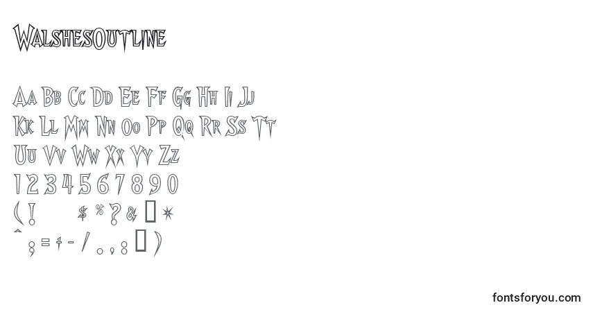 Schriftart WalshesOutline – Alphabet, Zahlen, spezielle Symbole