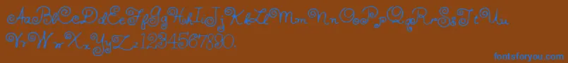 Weitere Informationen zur HffWhirlyWhorl-Schriftart HffWhirlyWhorl-Schriftart – Blaue Schriften auf braunem Hintergrund