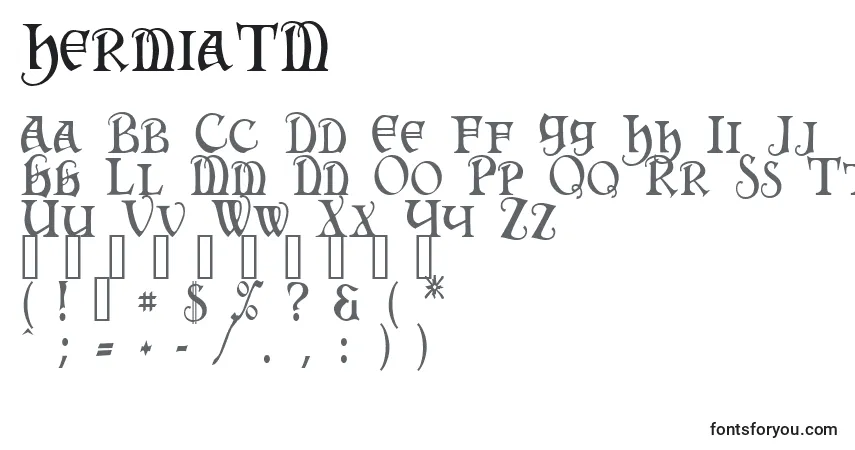 A fonte HermiaTM – alfabeto, números, caracteres especiais