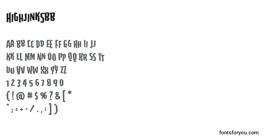 Czcionka Highjinksbb – alfabet, cyfry, specjalne znaki
