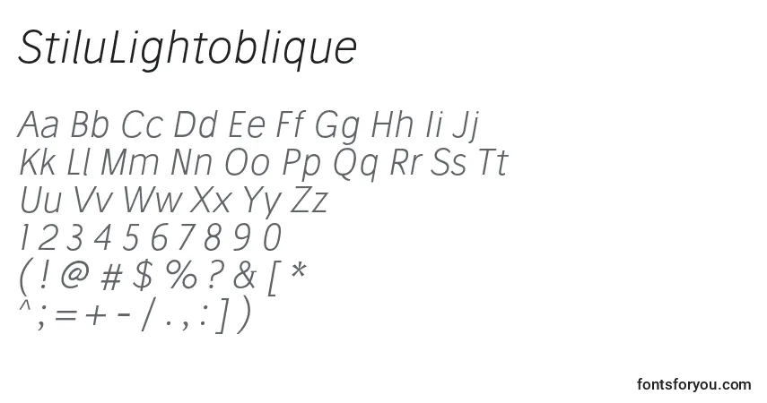 Czcionka StiluLightoblique – alfabet, cyfry, specjalne znaki