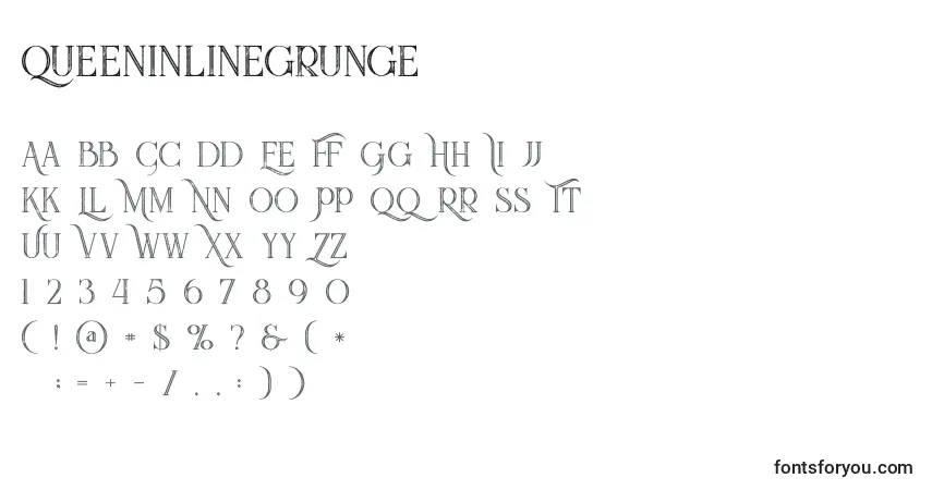Schriftart Queeninlinegrunge – Alphabet, Zahlen, spezielle Symbole