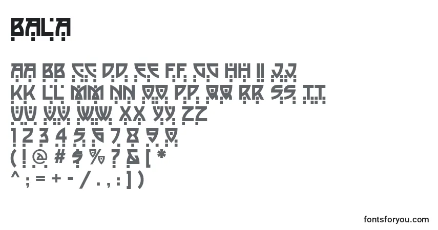 Czcionka Bala – alfabet, cyfry, specjalne znaki