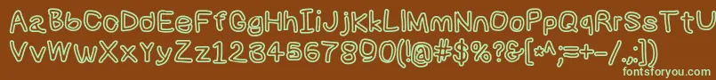 フォントNumbbunnybkout – 緑色の文字が茶色の背景にあります。