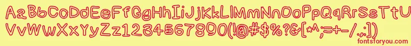 Numbbunnybkout-Schriftart – Rote Schriften auf gelbem Hintergrund