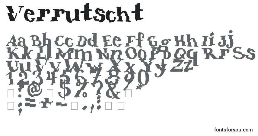 Шрифт Verrutscht – алфавит, цифры, специальные символы