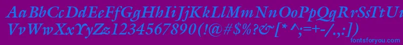 フォントGarethBolditalic – 紫色の背景に青い文字