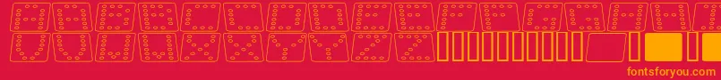DominoFladKursivOmrids-Schriftart – Orangefarbene Schriften auf rotem Hintergrund