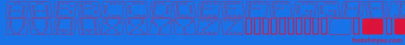 DominoFladKursivOmrids-Schriftart – Rote Schriften auf blauem Hintergrund