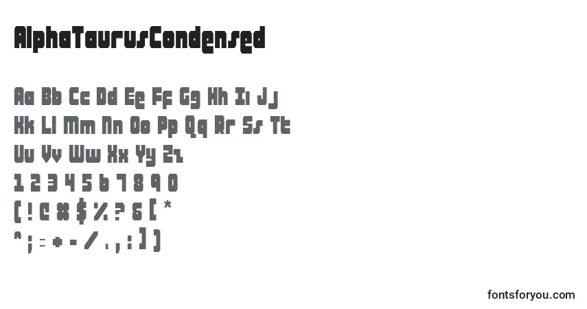 A fonte AlphaTaurusCondensed – alfabeto, números, caracteres especiais