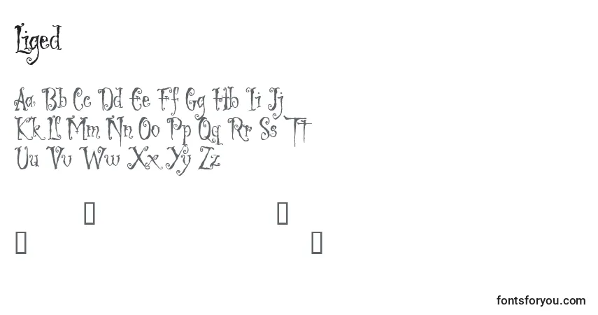 A fonte Liged – alfabeto, números, caracteres especiais