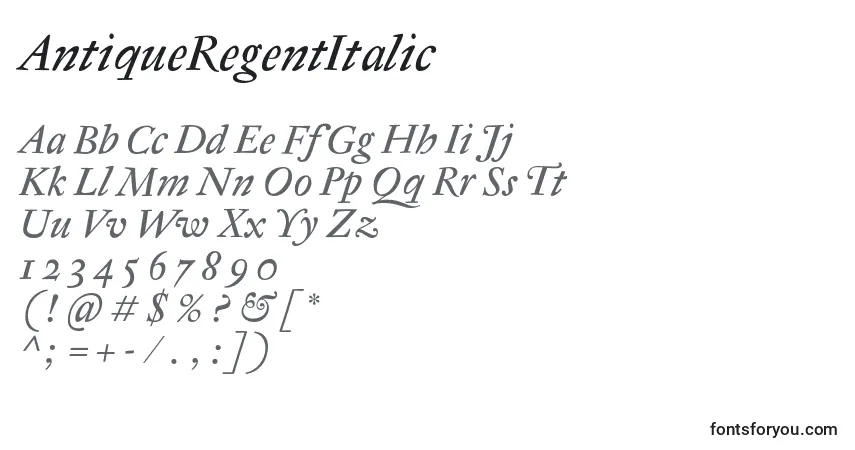AntiqueRegentItalic-fontti – aakkoset, numerot, erikoismerkit