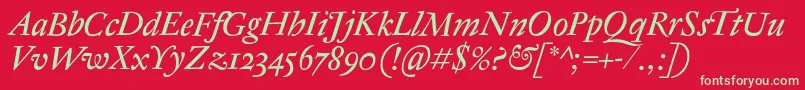 フォントAntiqueRegentItalic – 赤い背景に緑の文字