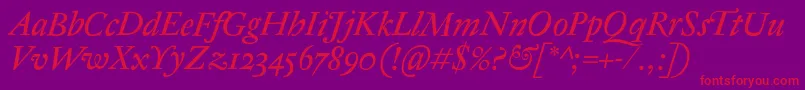 AntiqueRegentItalic Font – Red Fonts on Purple Background