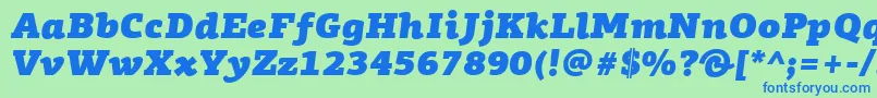 PfagoraslabproUltrablackitalicフォントについての詳細 フォントPfagoraslabproUltrablackitalic – 青い文字は緑の背景です。