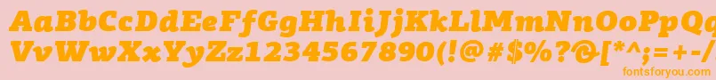 Saiba mais sobre a fonte PfagoraslabproUltrablackitalic Fonte PfagoraslabproUltrablackitalic – fontes laranjas em um fundo rosa