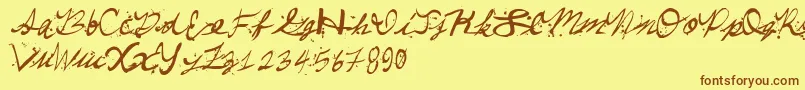 フォントComeparty – 茶色の文字が黄色の背景にあります。