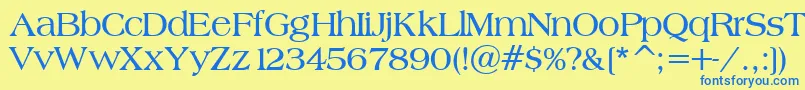 フォントBroadsheetLdoBold – 青い文字が黄色の背景にあります。