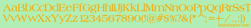 BroadsheetLdoBold-Schriftart – Orangefarbene Schriften auf grünem Hintergrund