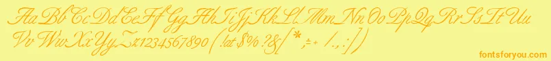 Weitere Informationen zur Allurescript-Schriftart Allurescript-Schriftart – Orangefarbene Schriften auf gelbem Hintergrund