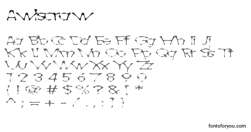 A fonte Awlscraw – alfabeto, números, caracteres especiais