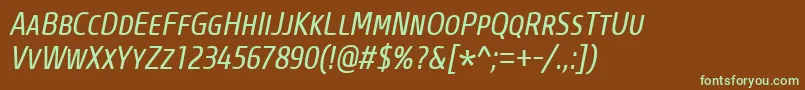 CoreSansMSc47CnRegularItalic-fontti – vihreät fontit ruskealla taustalla