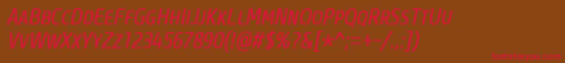 Czcionka CoreSansMSc47CnRegularItalic – czerwone czcionki na brązowym tle