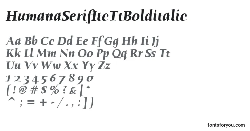 Czcionka HumanaSerifItcTtBolditalic – alfabet, cyfry, specjalne znaki