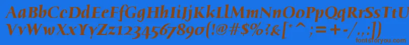 フォントHumanaSerifItcTtBolditalic – 茶色の文字が青い背景にあります。