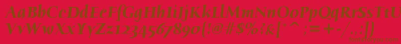 HumanaSerifItcTtBolditalic-Schriftart – Braune Schriften auf rotem Hintergrund