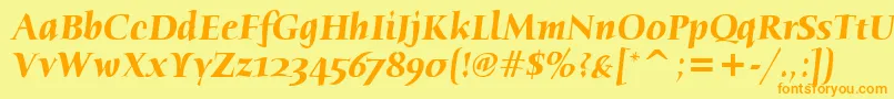 フォントHumanaSerifItcTtBolditalic – オレンジの文字が黄色の背景にあります。