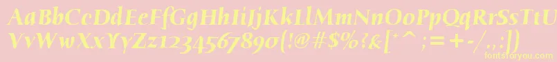 HumanaSerifItcTtBolditalic-Schriftart – Gelbe Schriften auf rosa Hintergrund