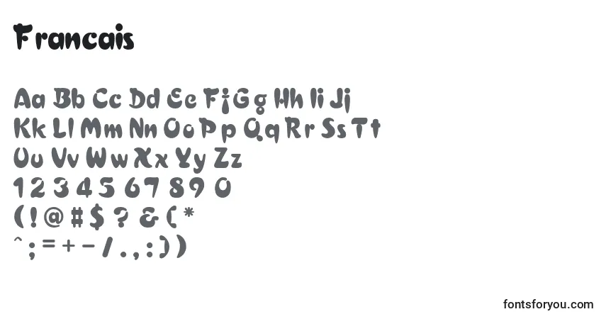Czcionka Francais – alfabet, cyfry, specjalne znaki